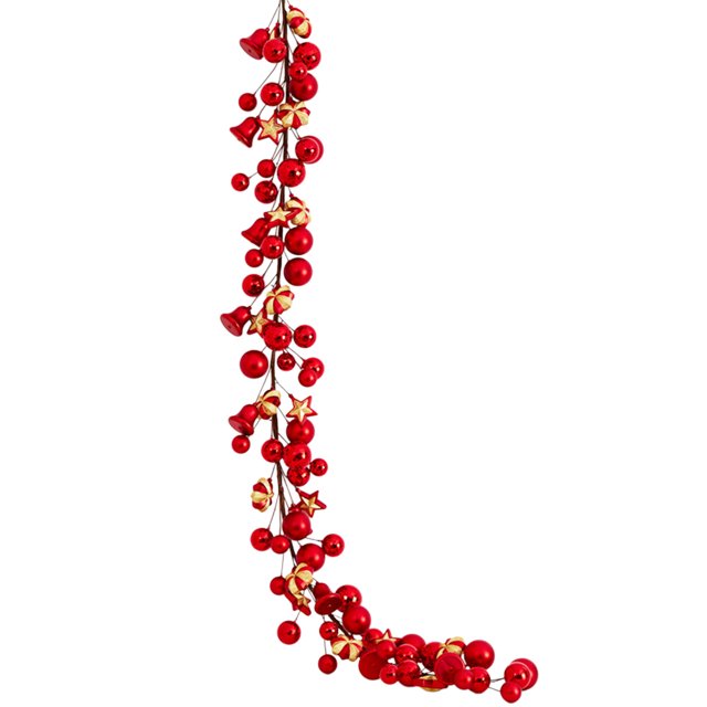 Red Red Christmas Ball Garland String Decor With Bells For Holiday Tree Party Festival Home Indoor Outdoor Decoration