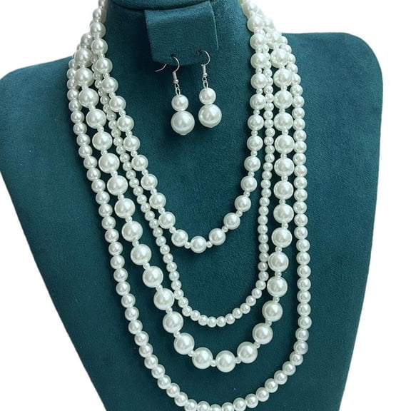 Osdhezcn Sophisticated Multi Strand Faux Pearls Necklace and Earrings Accessory for Women