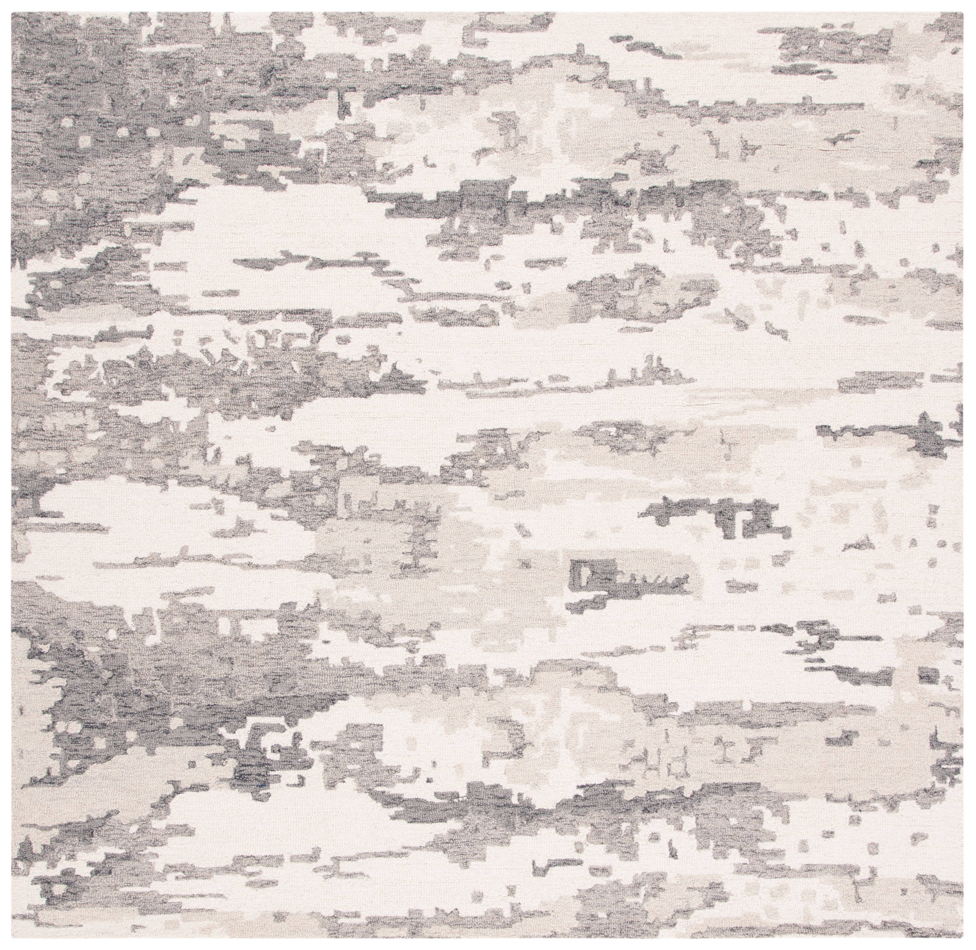 SAFAVIEH Abstract Seachlann Abstract Wool Area Rug, Charcoal/Ivory, 8' x 8' Square
