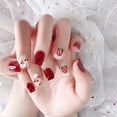 thumbnail image 2 of Juego de 24 uñas acrílicas cortas de gelatina con motivos de fresas y cerezas rojas, 2 of 5