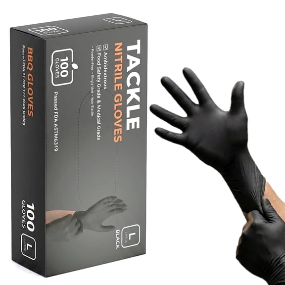 Nitrile Gloves Disposable BBQ Gloves 100 Count, for cooking, grilling and kitchen use, Black, One Size Fits Most