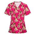 thumbnail image 2 of Jinhomg Women's Cute Scrub Tops Funny Animals Printed Nurse Uniform Stretchy Comfy Short Sleeve V Neck Medical Scrubs with Pockets Winter Saving Hot Pink XXL, 2 of 5