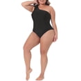 thumbnail image 3 of Agnes Orinda Women's Plus Size 1 Piece Swimsuit One Shoulder Knot Bathing Suit Tummy Control Swimwear 2X Black, 3 of 7