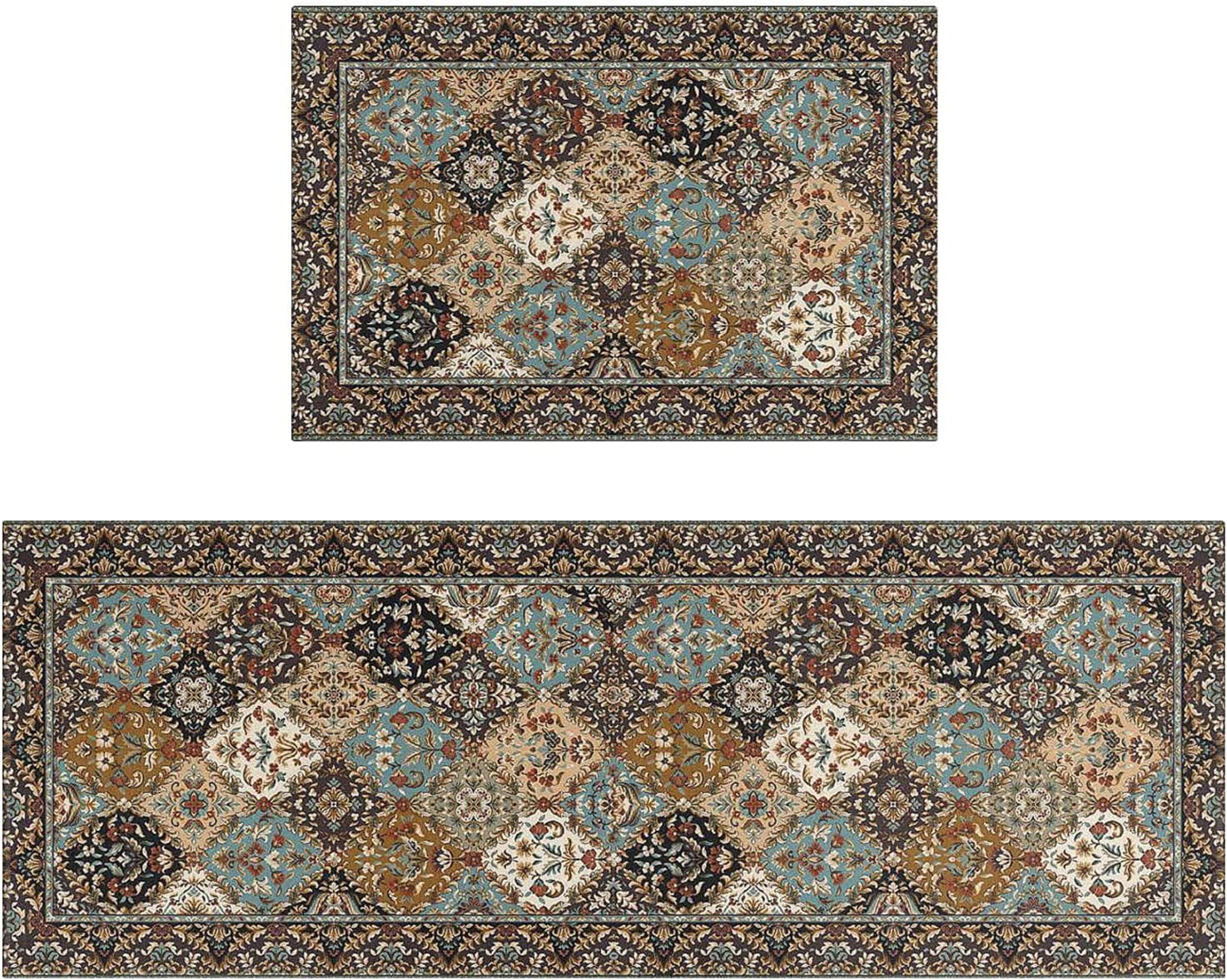 Boho Style Kitchen Rugs and Mats Set of 2 Farmhouse Rustic Kitchen Rugs