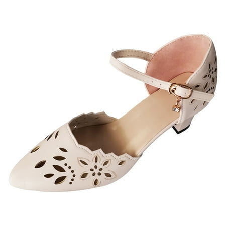 

Jungdeepe Ladies Pointed Toe Flower Hollow Out Soft Leather Pendant Buckle Low Heel Strap Sandals for Women Flat Slides Women Summer Women Sparkly Sandals Born Shoes Women Sandals Sandals Women 7