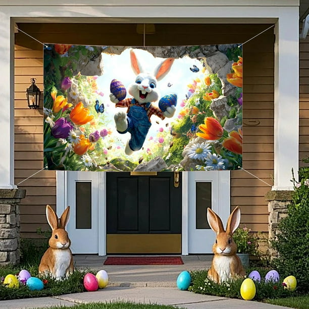 CREATITOY Easter Backdrop Cloth Holiday Party Decoration Background for Home Garden Party Supplies