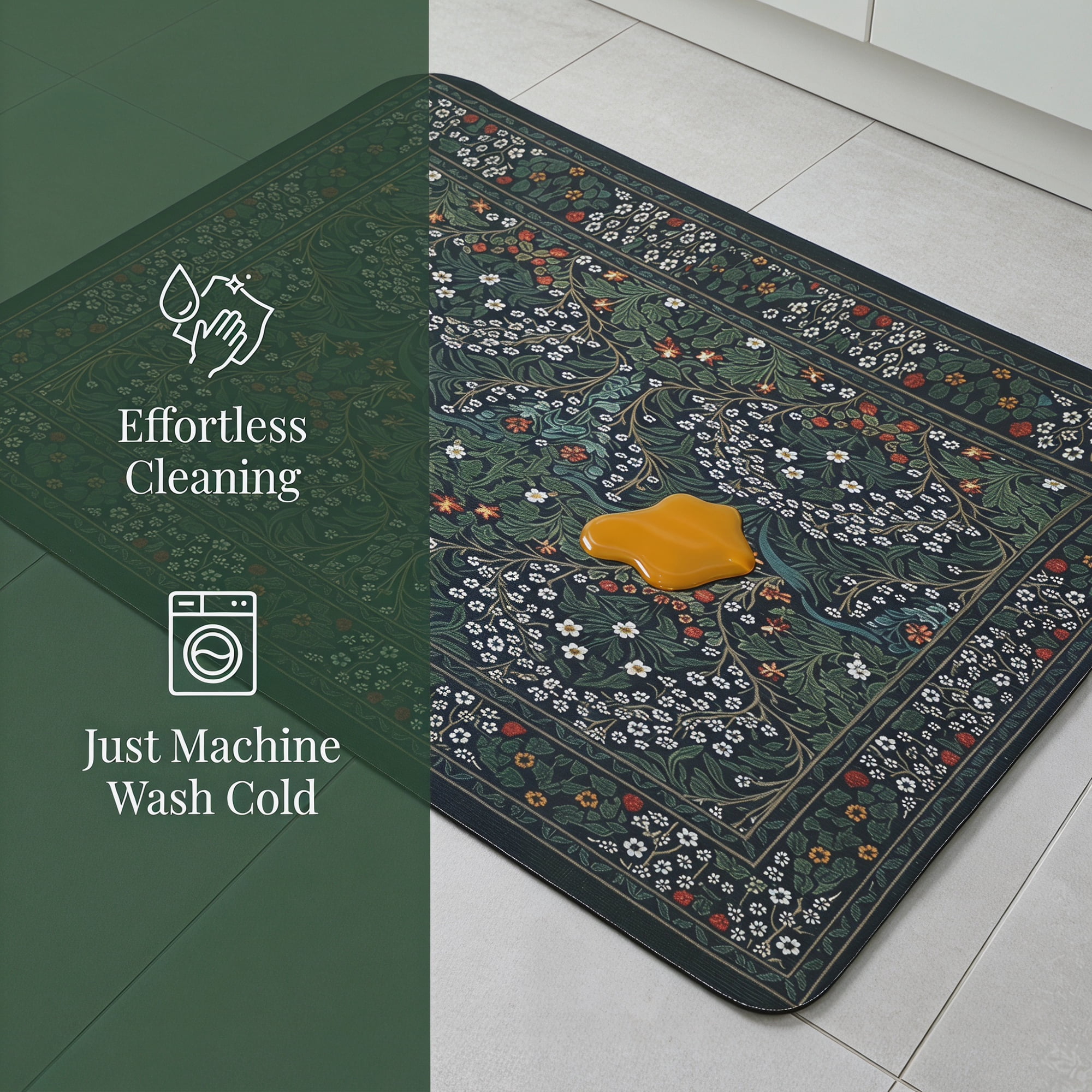 Unique Bargains 2Pcs Non-Slip Absorbent Runner Rug Set Dark Green 24" x 16" 47" x 16"