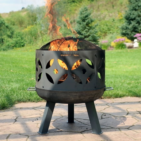 - Sunnydaze Retro Fire Pit Bowl, Outdoor Cast Iron Patio Fireplace with Handles and Spark Screen, 26-Inch