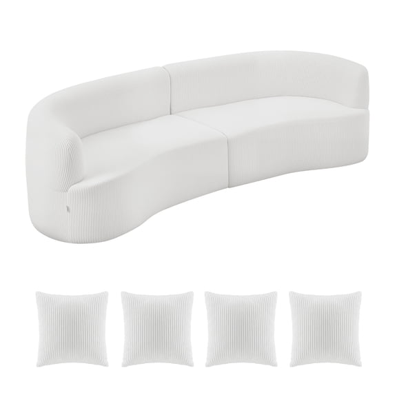 KFFKFF Luxury Modern Cloud-Inspired Plush Sectional Sofa, 112" Curved Modular Couch with 4 Pillows - Oversized Deep Seat Corduroy Upholstery for Living Room, Apartment, Office, Ready to Use, White