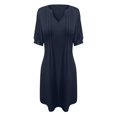 thumbnail image 3 of Dpytoraw Women's Summer Short Sleeve V Neck Pleated Waist Girdle Solid Color Short Sleeve Casual Women's Loose V Neck Casual Dress Women’s Long Sleeve Party Dresses, 3 of 3