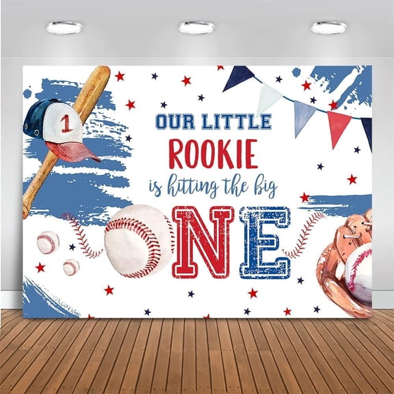 Baseball 1st Birthday Backdrop for Boy Our Little Rookie is Hitting The Big One Background Rookie of The Year Little Boy Sports Birthday Party Decorations Cake Table Banner Photo Booth Props