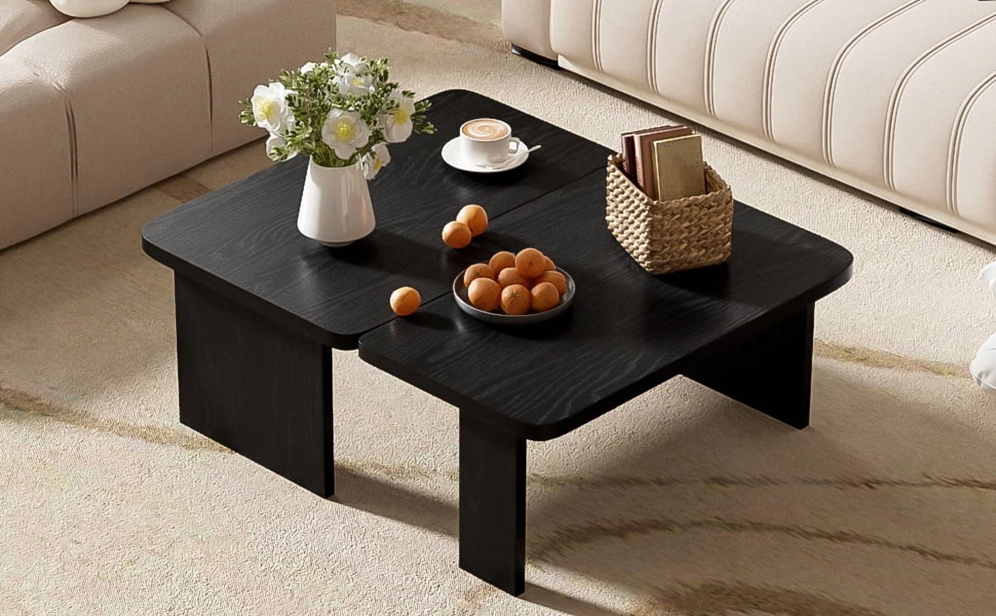 Euroco Modular Coffee Table Set of 2 – Freely Configurable Wood Grain MDF Tables with Modern Design, Compact Side Table Option