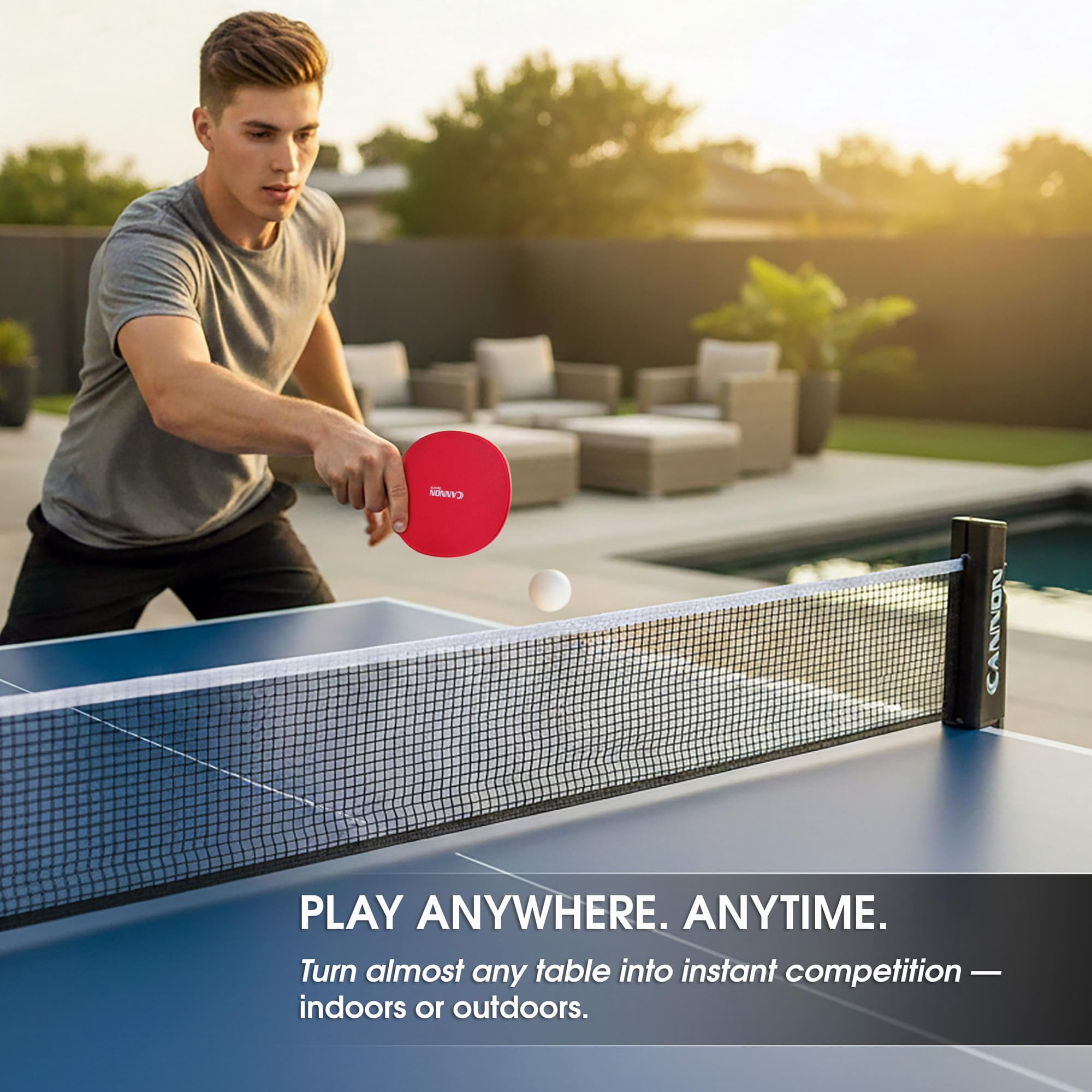 Cannon Sports Table Tennis Set – 2 Unbreakable Paddles, 6 3-Star Balls, Retractable Net & Carry Bag – Clamp-On Portable Ping Pong Net Fits Tables up to 2 Inch Thick, Extends to 6 Feet (Black)