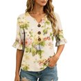 thumbnail image 5 of Favoffer Women's Linen Button Down Shirts Floral Graphic Short Sleeve V Neck Loose Fit Casual Summer Blouses for Office Work Weekend Outdoor, 5 of 6