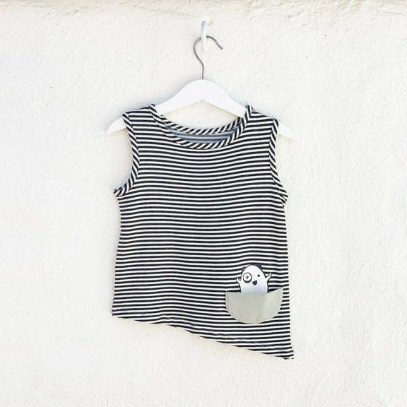 Asymmetric Tank - Black   White Stripes