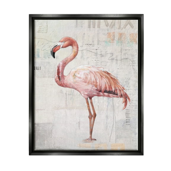 Stupell Industries Flamingo Collage Portrait Animals & Insects Painting Black Floater Framed Canvas Art Print Wall Art, 17 x 21
