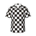 thumbnail image 2 of Goofa Black and White Checkerboard Hawaiian Shirt for Men, Unisex Summer Beach Casual Short Sleeve Button Down Shirts,Aloha Tropical Floral print shirt-Large, 2 of 9