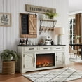 thumbnail image 3 of T4TREAM 70" TV Stand for up to 80 inch TV, Farmhouse Entertainment Center with 30" Electric Fireplace, Storage Cabinet and Drawers, White, 3 of 11
