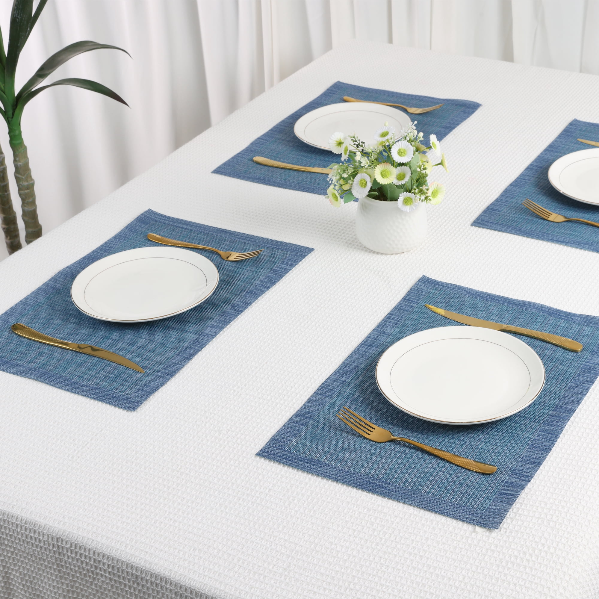 Unique Bargains 8 Pack Place Mats for Dining Table Decor Wipeable Table Mat Blue