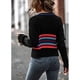 thumbnail image 4 of Color Bolck Suéter Tejido Cuello en V Mangas largas Casual Cómodo Suéter simple, 4 of 6