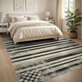 thumbnail image 3 of ODIKA 8'x10' Washable Area Rug Non-Slip Chair-Friendly Mat Entryway Faded Horizontal Stripe Weathered Block Bahroom Bathroom for Dining Room, Large Office, Lounge, 3 of 7