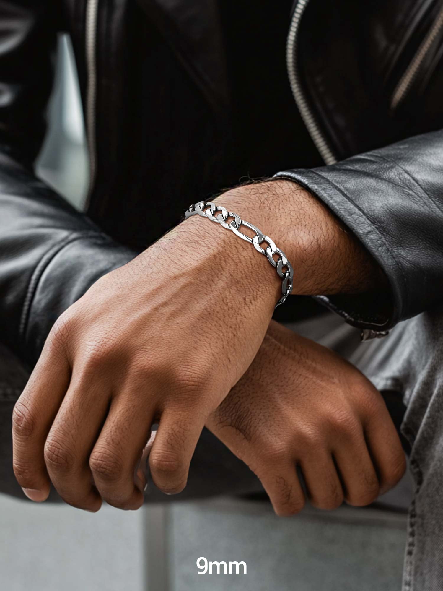 PROSTEEL Bracelet for Men Stainless Steel Figaro Chain Wrist Link Bracelets 9MM 7.5 inch Boyfriend Silver Birthday Father Day Jewelry Gift for Him Dad Son Adult Age