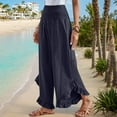 thumbnail image 6 of Palazzo Pants for Women Summer Linen Beach Wide Leg Smocked Waist Pant Ruffle Hem Flowy Vacation Clothes, Limited Time, 6 of 6
