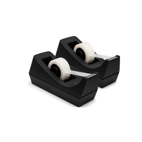 Desktop Tape Dispenser, 2 Pack Heavy Duty Tape Roll Holder with Non Slip Base, Perfect for Office Home Use, Fits 1/2 & 3/4 Inch Tape, Black