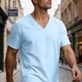 thumbnail image 5 of VBVC Men's V Neck Cotton Linen Short Sleeve T-Shirt , Summer Lightweight Breathable Daily Tops For Men,Light Blue,M-3XL, 5 of 9