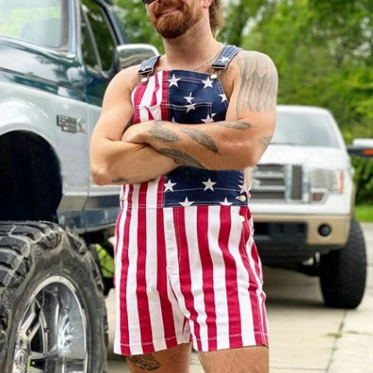 LLIMED American Flag Overalls Men 4th Of July Print