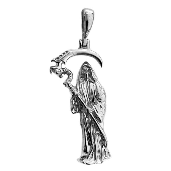 Real Solid 925 Sterling Silver La Santa Muerte Grim Reaper Plain Hip Hop Pendant Small 1.5" Inch