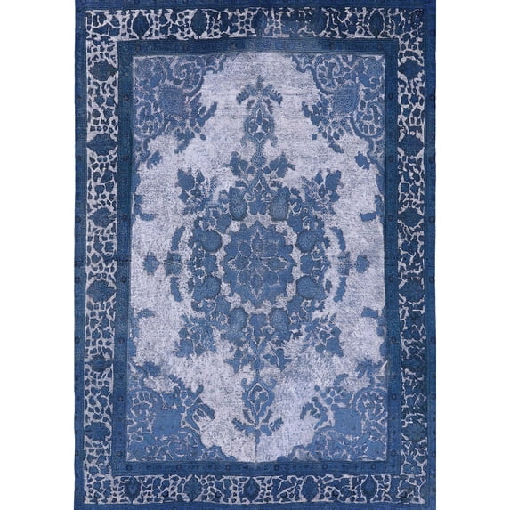Ahgly Company Indoor Rectangle Mid-Century Modern Sapphire Blue Oriental Area Rugs, 7' x 10'