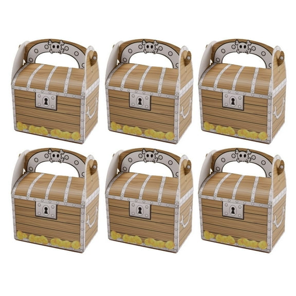12pcs Portable Pirate Treasure Chest Box Vintage Wooden Pattern Gift Box Paper Gift Storage Organizer Candy Storage Case Party Favors for Kids Pirate Party