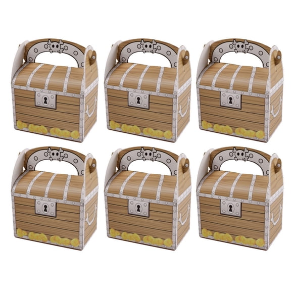 CIMAXIC Coffre au Trésor Pirate Portable 12 Pcs Boîte Cadeau Motif Bois Vintage Organisateur de Rangement pour Bonbons Cadeaux pour Enfants Fête Pirate, 2.56"X4.33"X5.91 Pouces