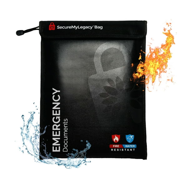 Fireproof Water-Resistant Bag, Protects Important Documents, 15 x 11 inch, Black - Emergency Documents