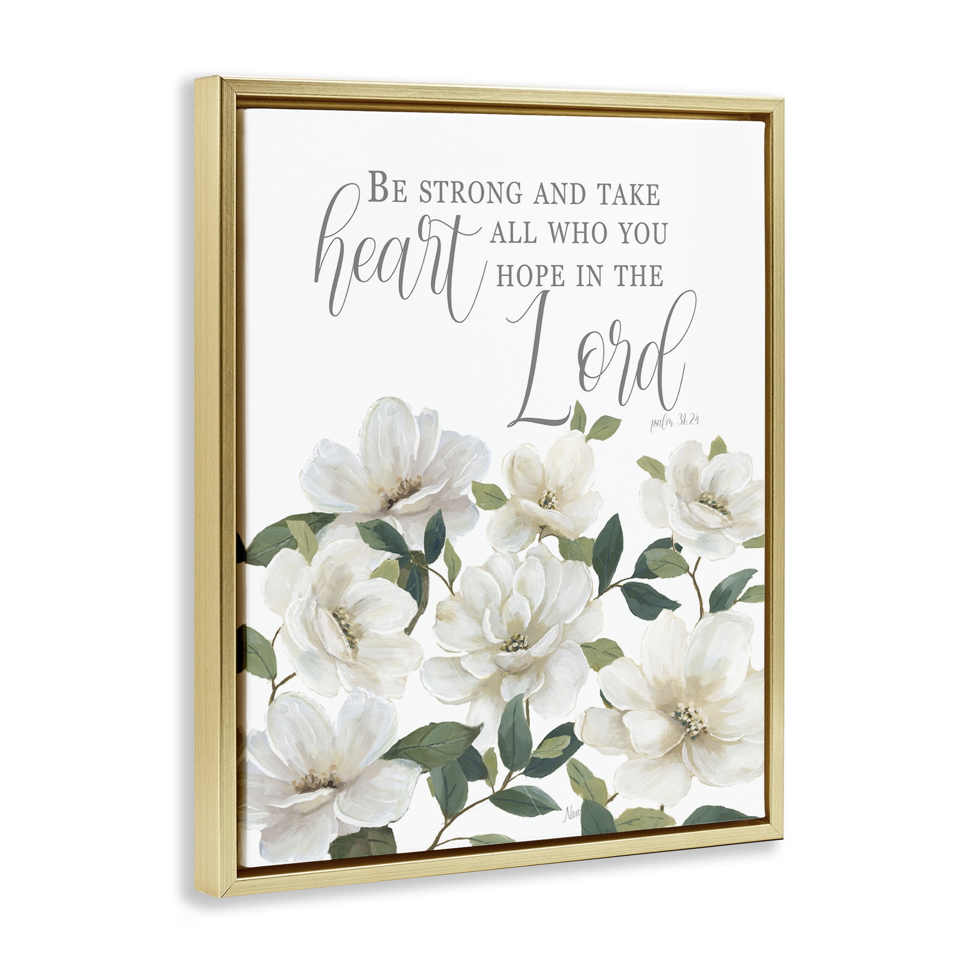Stupell Industries Be Strong And Take Heart Gold Framed Floater Canvas Wall Art, design by Nan