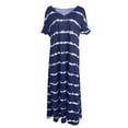 thumbnail image 4 of yunLCZ Women Shirts Summer V Neck Sleeve Striped Printed Long Dress Plus Size Casual Dress Women's Short Sleeve Shirts Navy S, 4 of 4