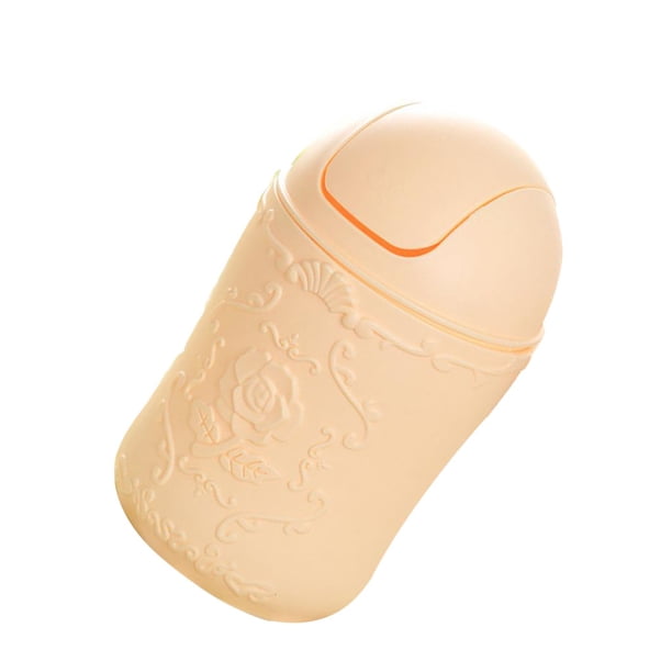 papelera, tapa dispensadora de papelera para baño, encimera, mesa Beige Sharpla Mini bote de basura con tapa giratoria