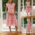 thumbnail image 2 of Gyujnb V Neck Ruffle Flutter Sleeve Heart Print Maternity Midi Dress Lightweight Breathable Chiffon Tiered Ruffle Hem Empire Waist Loose Gown,S, 2 of 9