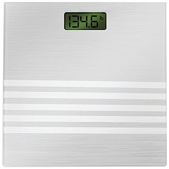 Bally Total Fitness Digital Bathroom Scale- Glass, 400lb Capacity, Large Digital LCD Display -Silver