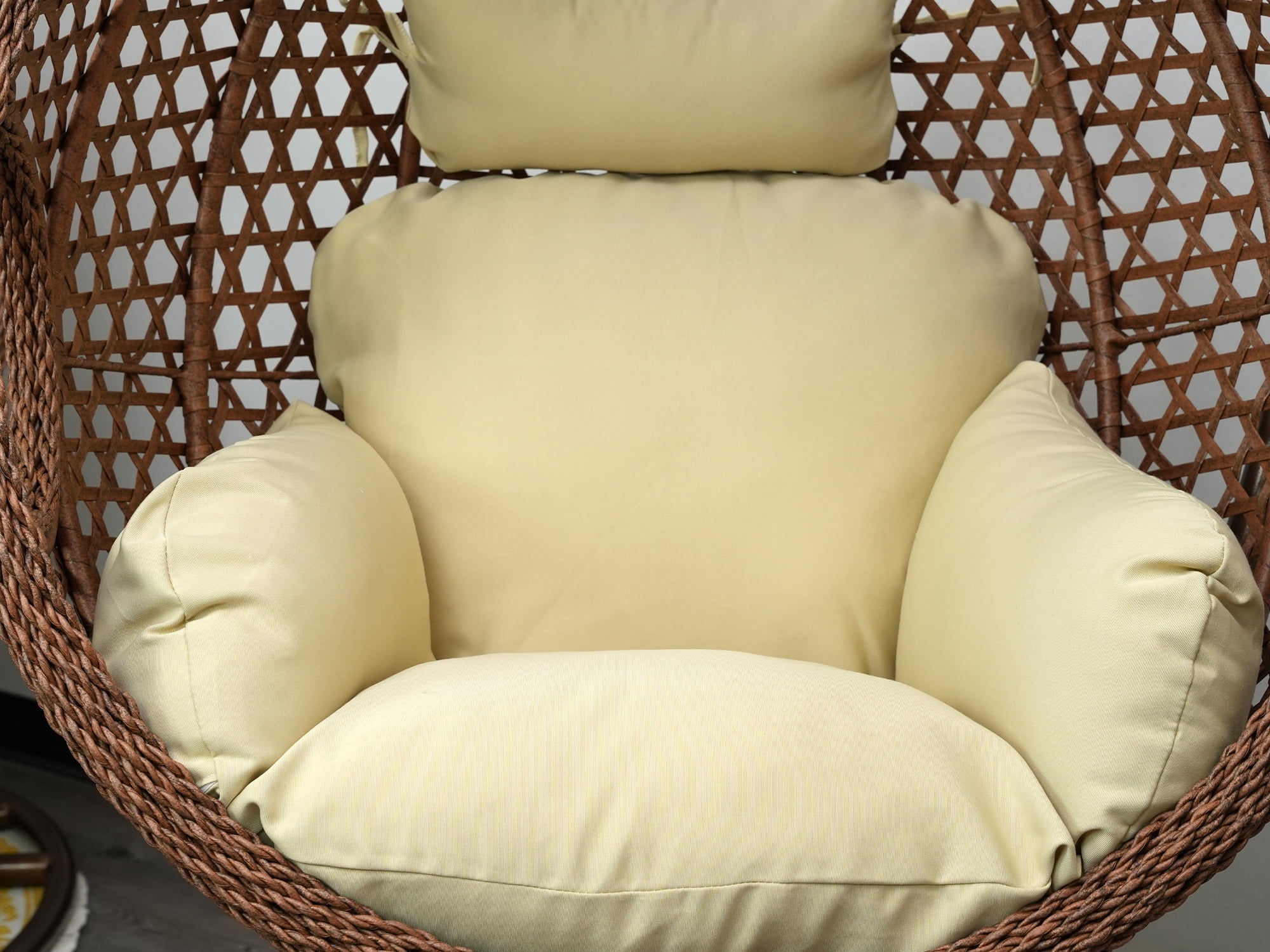 SK CHUMRA Egg Chair Cushion Hanging Basket Chair Pads Wicker Rattan Hanging Seat Cushion Nonslip Soft Headrest & Armrest Outdoor Porch Backyard UV Resistant Patio Hammock Swing Cushions (Beige)