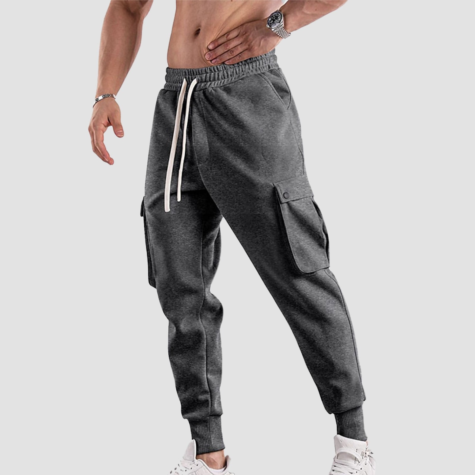PMUYBHF Male Mens Sweatpants With Zipper Pockets Open Bottom Mens Fashion Multi Pocket Large Size Cargo Pants Sports Casual Daily Outdoor Running