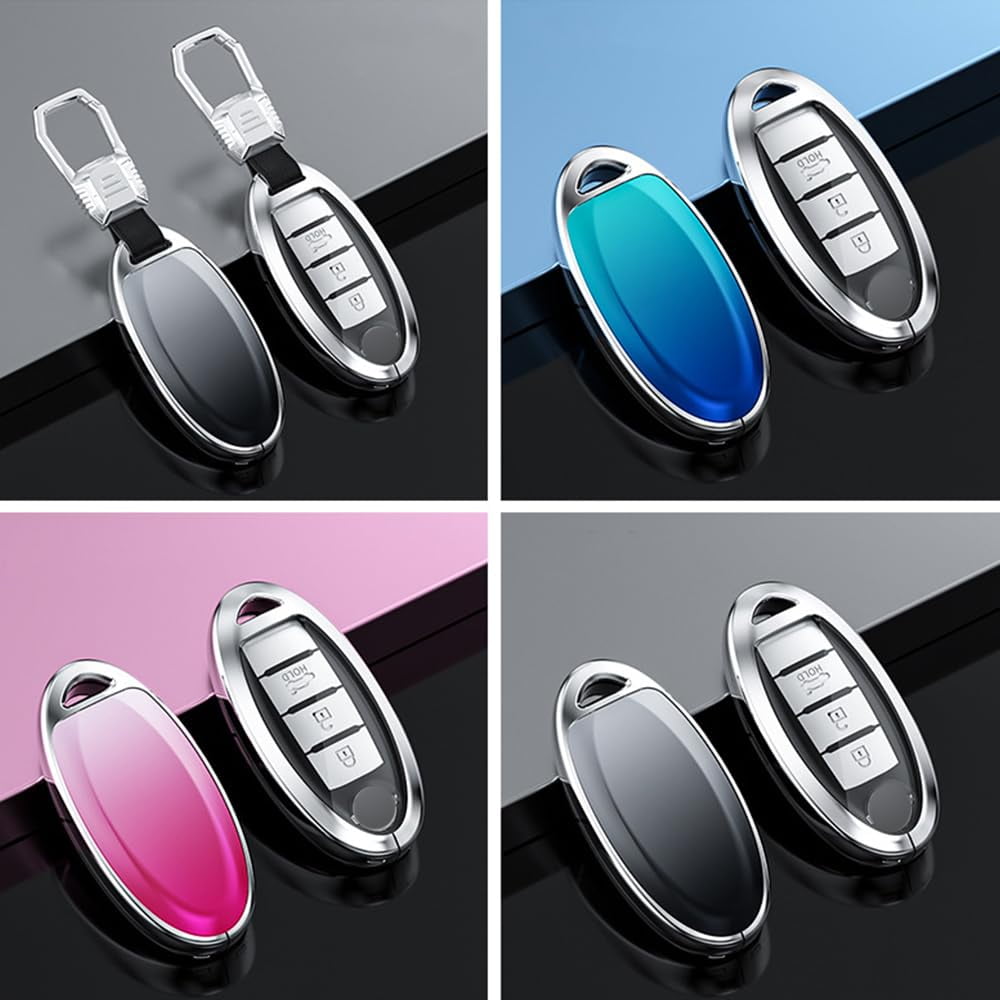 Zinc Alloy Gradient Glass Back Cover Key Fob Case Holder Shell Compatible for Nissan Altima Armada Maxima Murano Pathfinder Rogue Infiniti JX35 Q50 Q60 QX56 QX60 QX80