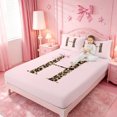 thumbnail image 3 of meiyoeat Pink Print Alphabet Bed Sheets,Cheetah Bow Tie Initial Design Full Size Sheets For Girl,4-Piece,1 Flat Sheet,1 Fitted Sheet and 2 Pillowcases, 3 of 6