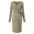 thumbnail image 3 of Lispipm V Neck Sweater Dress for Women Long Sleeve Soft Ribbed Knit Maternity Dresses Casual Pregnancy Home Clothes Brown XL, 3 of 9