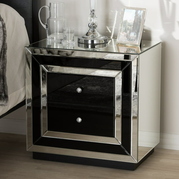 Baxton Studio Cecilia 2Drawer NightstandColorBlack/"Silver" Mirrored
