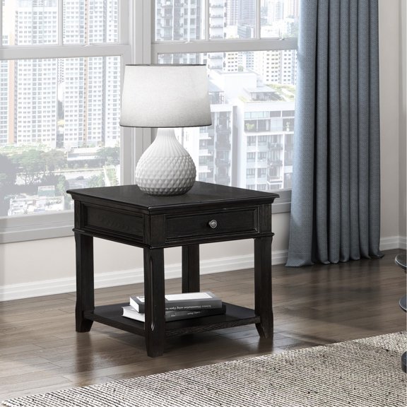 Lower Open Shelf | Primary Living Space Utility | Durable Elm Veneer Table