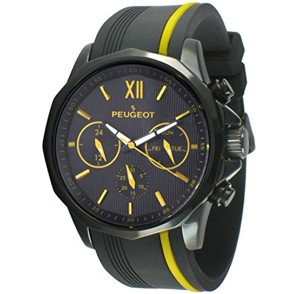 Peugeot Men's Chronograph Sport Watch with Silicon Band Multi DialYellow
