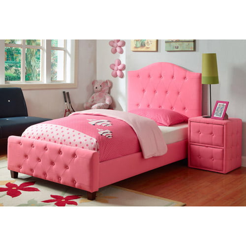 HomePop Diva Upholstered Headboard and Footboard, Pink, twin 