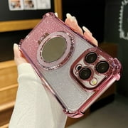 Dteck for iPhone 11 Pro Max Magnetic Kickstand Glitter Case, Four Corners Shockproof Luxury Bling Glitter Paper 2 in 1 for Women Girls Plating Ring Stand Mirror Back Cover, Pink